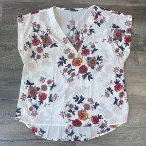 Shein Curve White Floral V Neck Tunic Size 3XL
